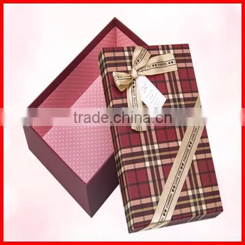 Elaborate Solid Grid Custom Gift Packaging Box With Bow Wholesale