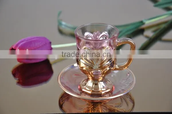 Glass golden/silver/copper plated tea cups and saucers set