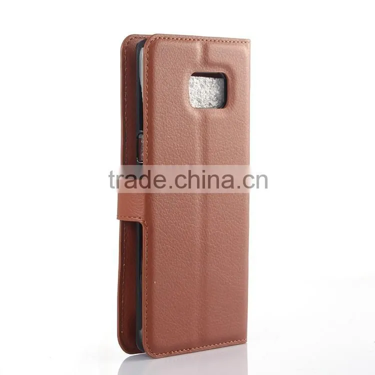 Factory Price Lichee Leather Pouch Wallet Case Folio Stand Cover Case for Samsung GALAXY S6 edge Plus