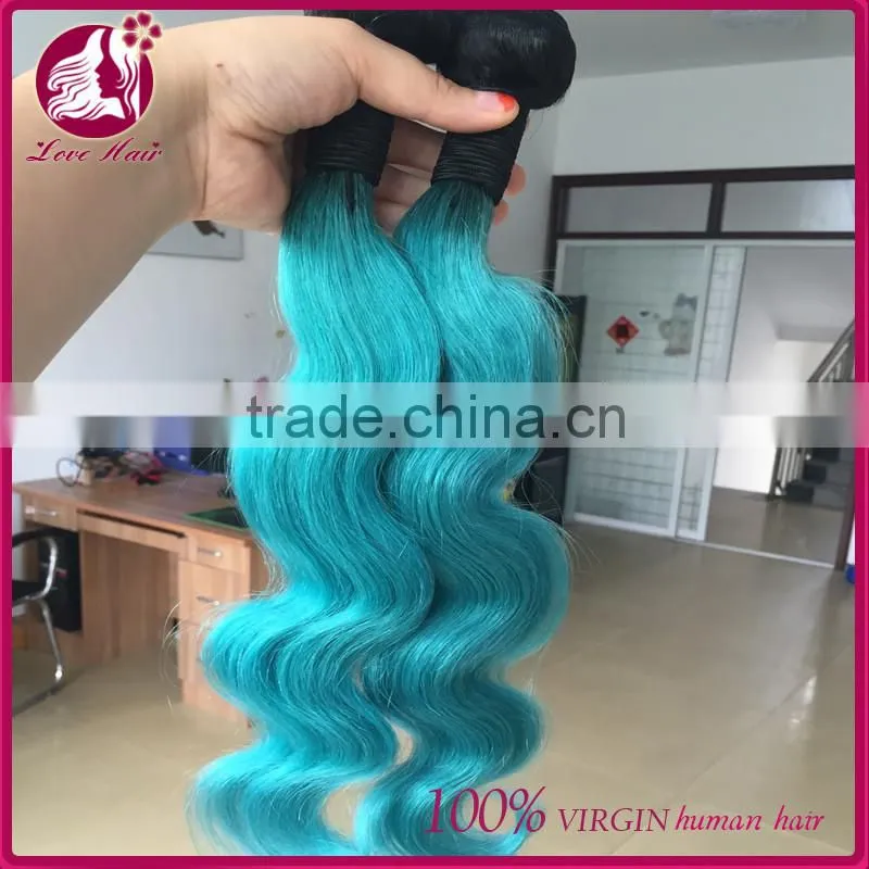 Online wholesale virgin brazilian human #1b teal two tone ombre weave hair body wave 7a hair bundles summer hairstyles