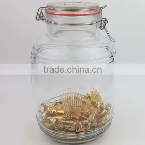 Big Capacity Glass Storage Jar with Glass Lid, Glass Hermetic Clip Jar, Glass Cookie Jar