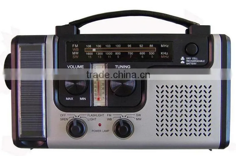 Hand rechargeable with flashlight radio