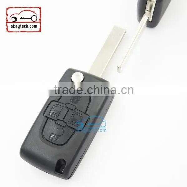 Good Price Peugeot 4 button flip romote key shell for 308 blank with battery place Car Key Peugeot 0536 romote key shell