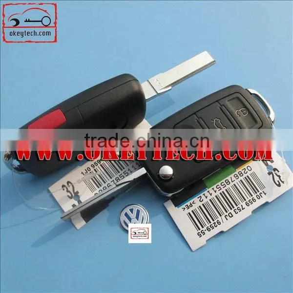 OkeyTech VW 3+panic flip key blank can't be departed for vw key cover for vw
