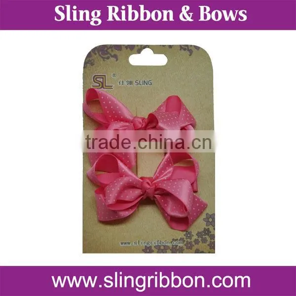 Shocking Pink Ribbon Hair Clips On Card For Kids