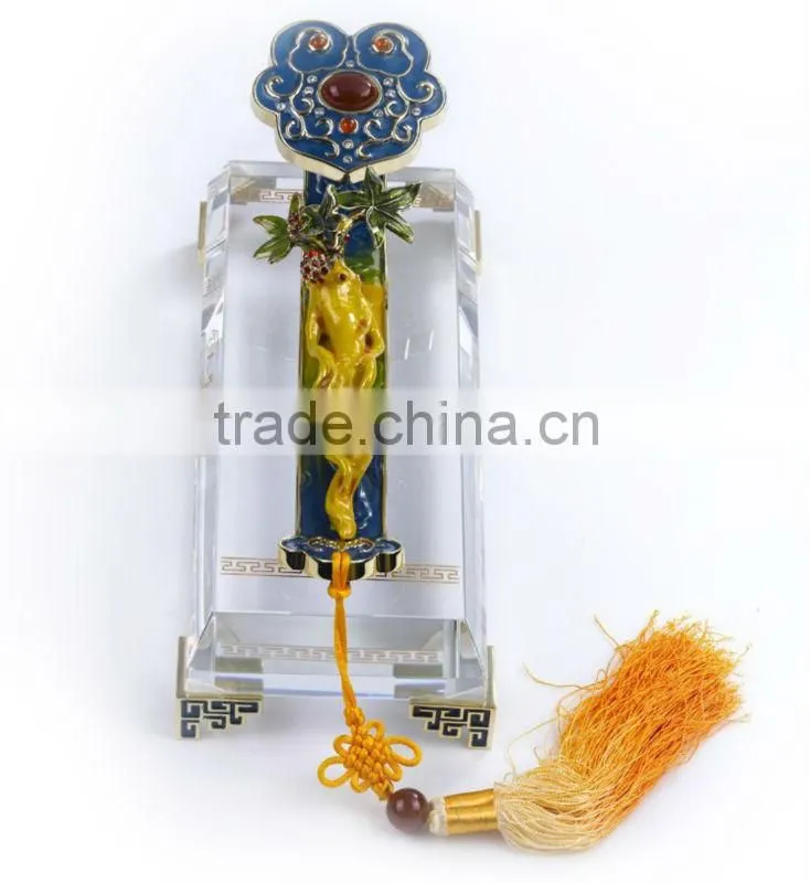 RORO Chinese Traditional Wishful Life Ruyi ginseng enamel crystal decorative article for home decoration