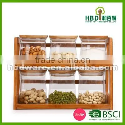 Glass canister with bamboo rack wholesale
