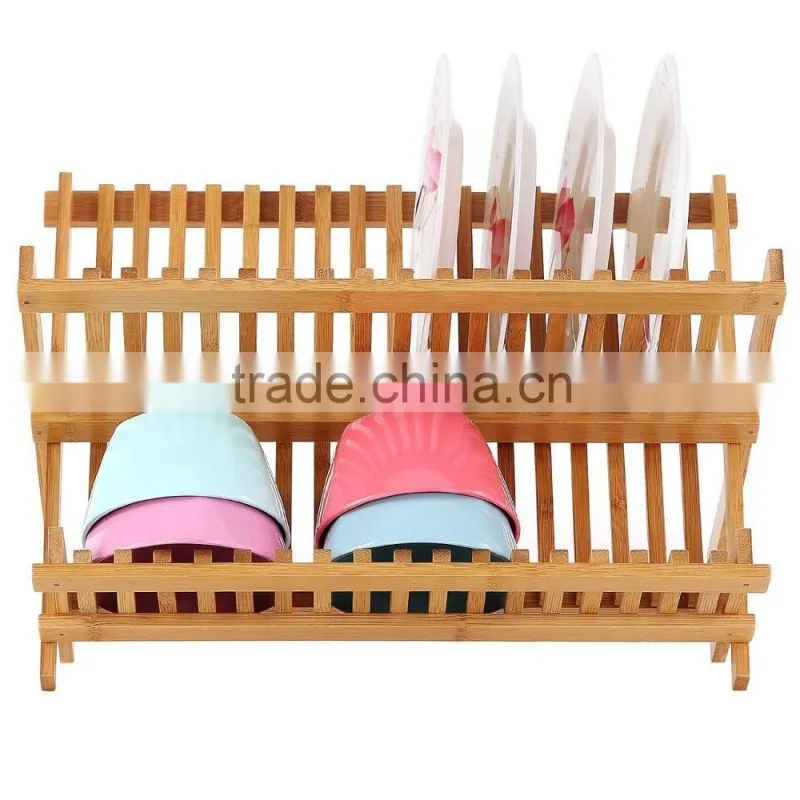 Bamboo Folding Dish Rack Dish Drying Rack Holder Utensil Drainer