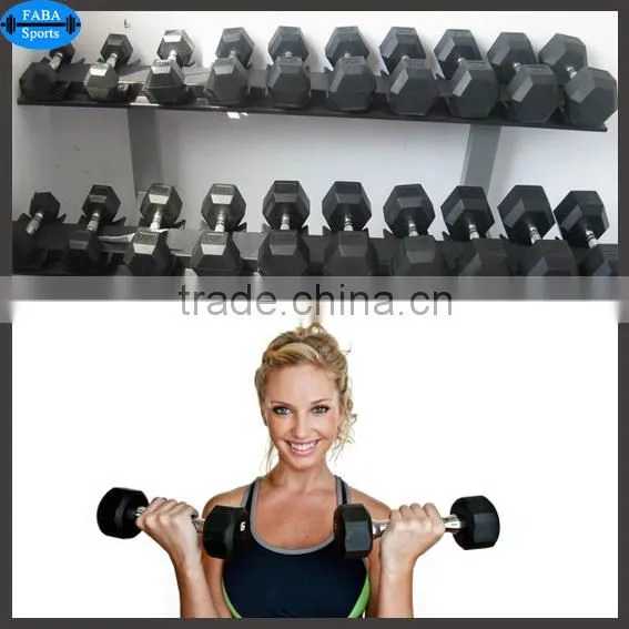 Black rubber coated hex dumbbell