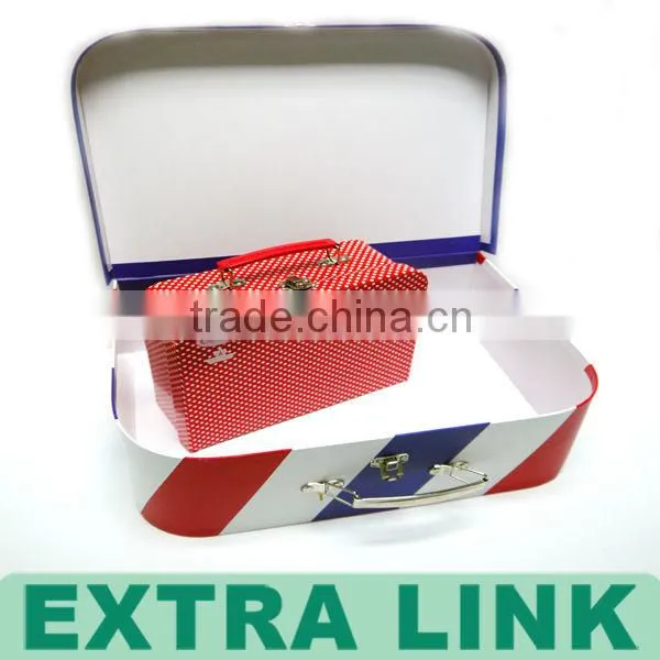 Custom Royal Metal Handle Cardboard Mini Suitcase Storage Box