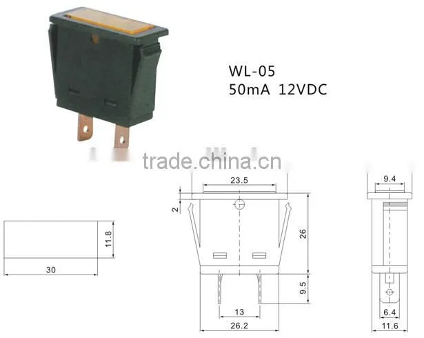WL-05 12VDC 50mA Horn Panel Mount Retangular Auto Switch