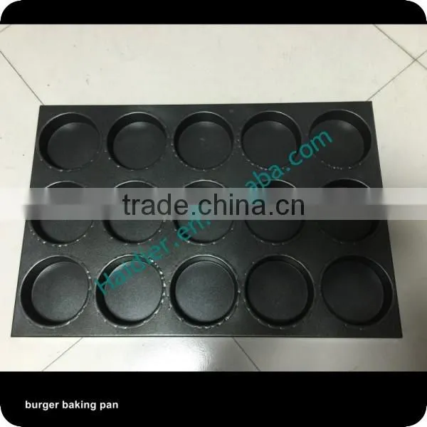 Teflon coated aluminum alloy 15 grooves hamburger round Bread Baking Pan /hamburger baking pan