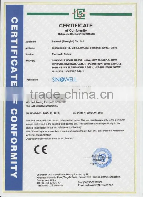 Fluorescent light ballast,growing ballast 1000w