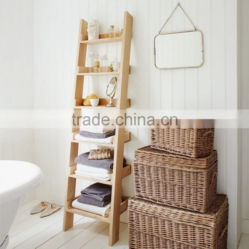 Oak Shelf Ladder Solid Wood Customization Storage Shelf