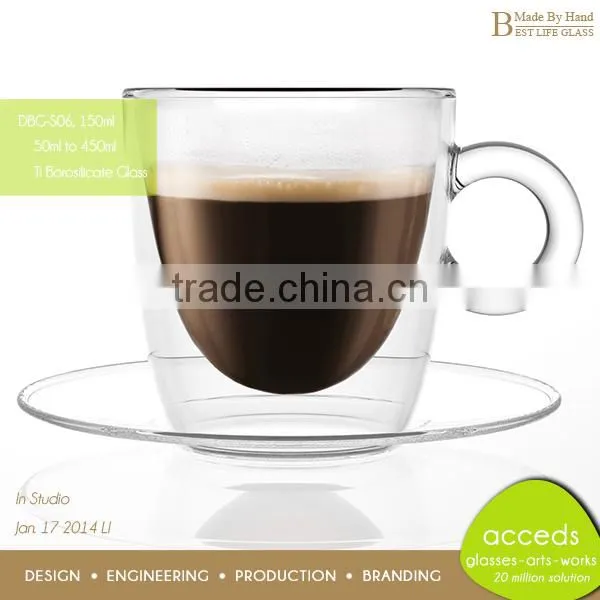 Promotion Borocilicate Novelty Glass Unique Design Cup And Saucer