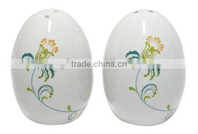 2pcs ceramic salt & pepper shaker set with egg shape