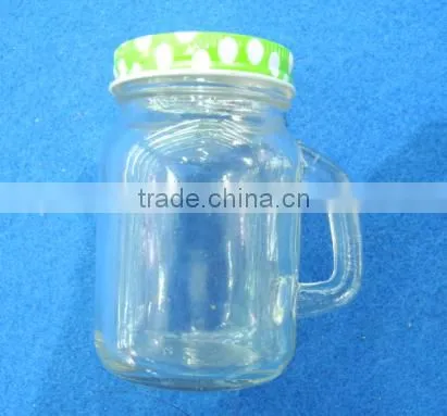 beverage use 120ml glass mason jar with smooth surface and handle