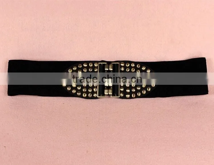 Wholesale decorative mushroom rivet alloy buckle women lady wide PU waist belt