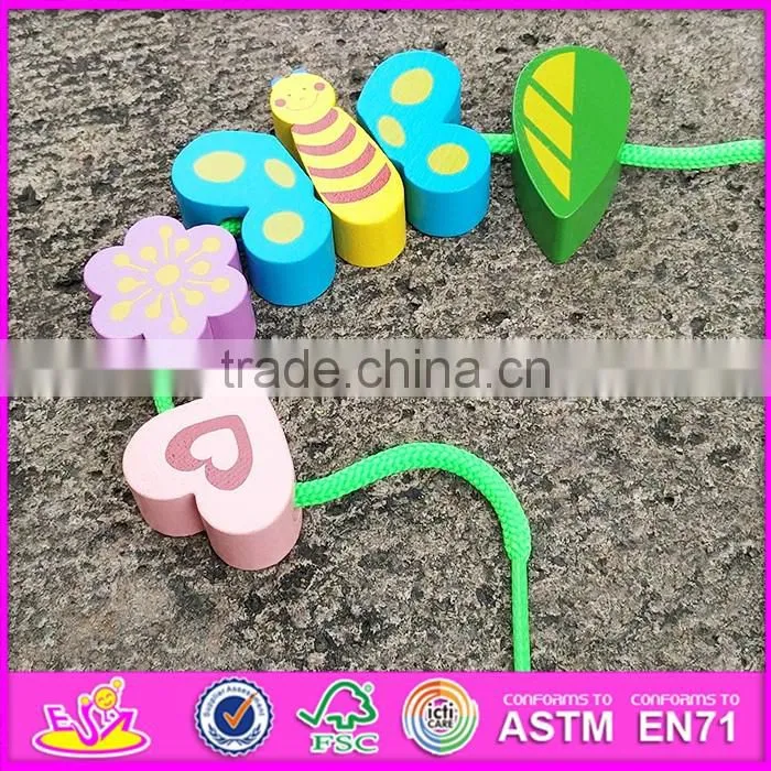 2016 new design educational wooden toddler threading toys W11E063