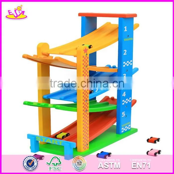 2017 new design 3 levels kids cartoon wooden toy race track W04E051
