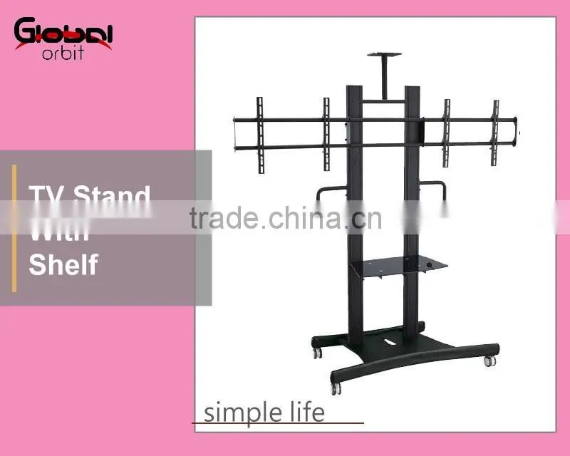 Metal Plasma Monitor Metal Display Holder Rotated TV Stand With Shelf