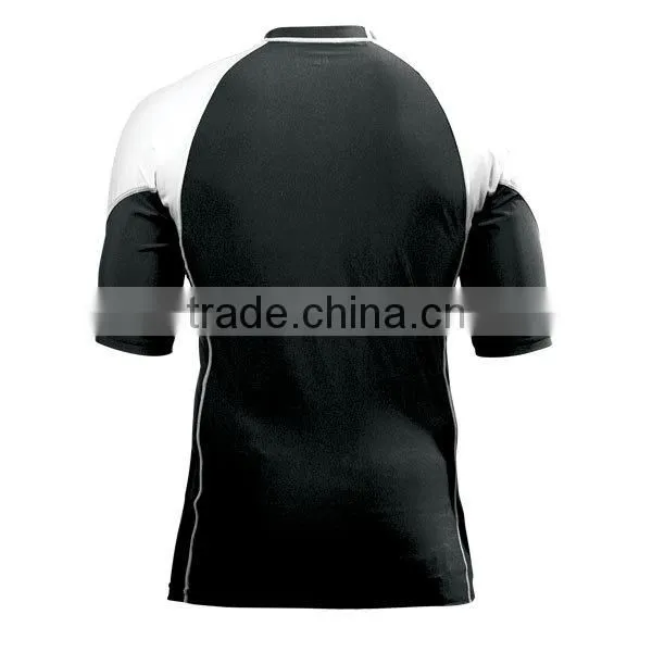 Short Sleeve MMA Grappling Rash Guard Red/Black Nylon/Lecra With Logo