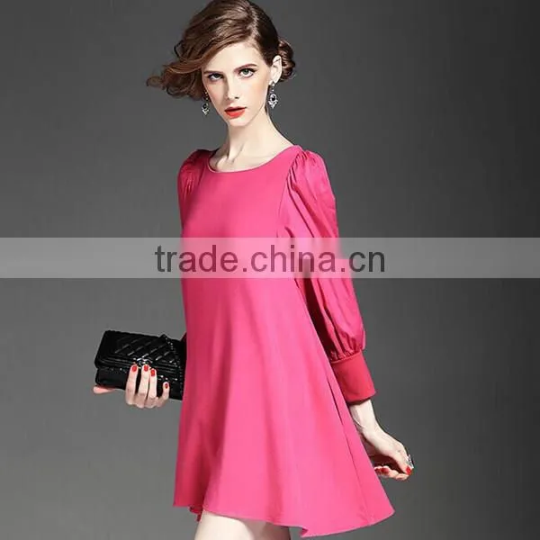 Women elegant bracelet sleeve round neck satin blue color high waist short dress