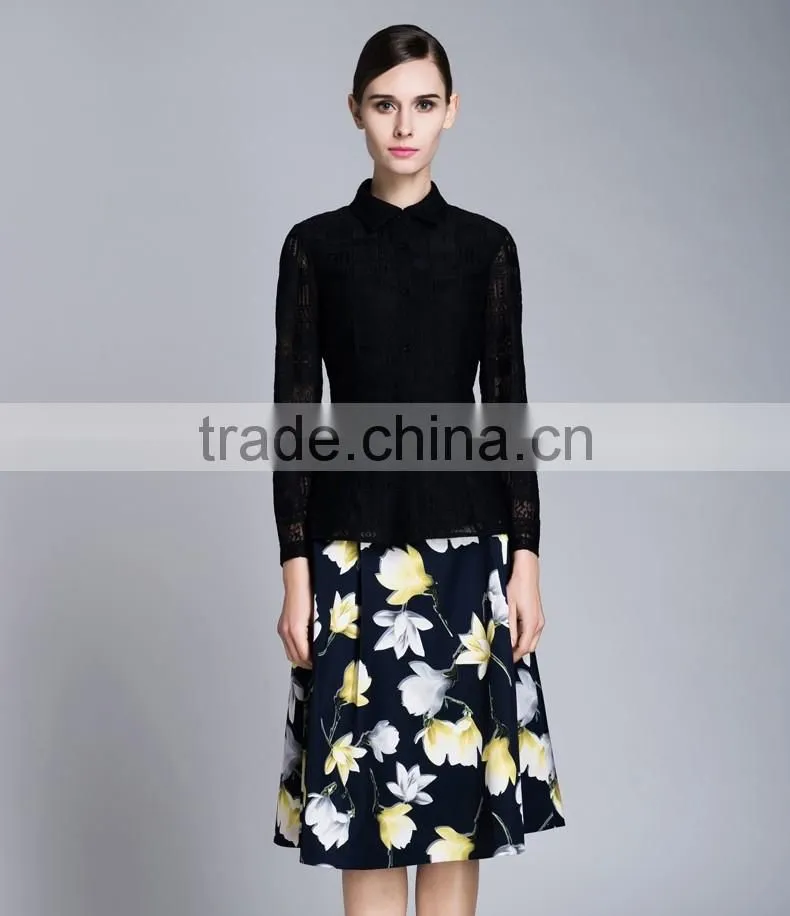 Spring Season Ladies Long Sleeve Elegant Lace Shirt