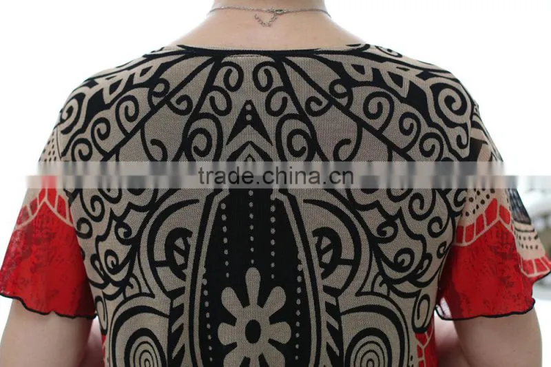 Elegant lace formal short sleeve printed floral loose blouses for old ladies