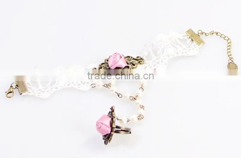 Fashion girls style jewelry sets white lace rose set jewelry wholesale