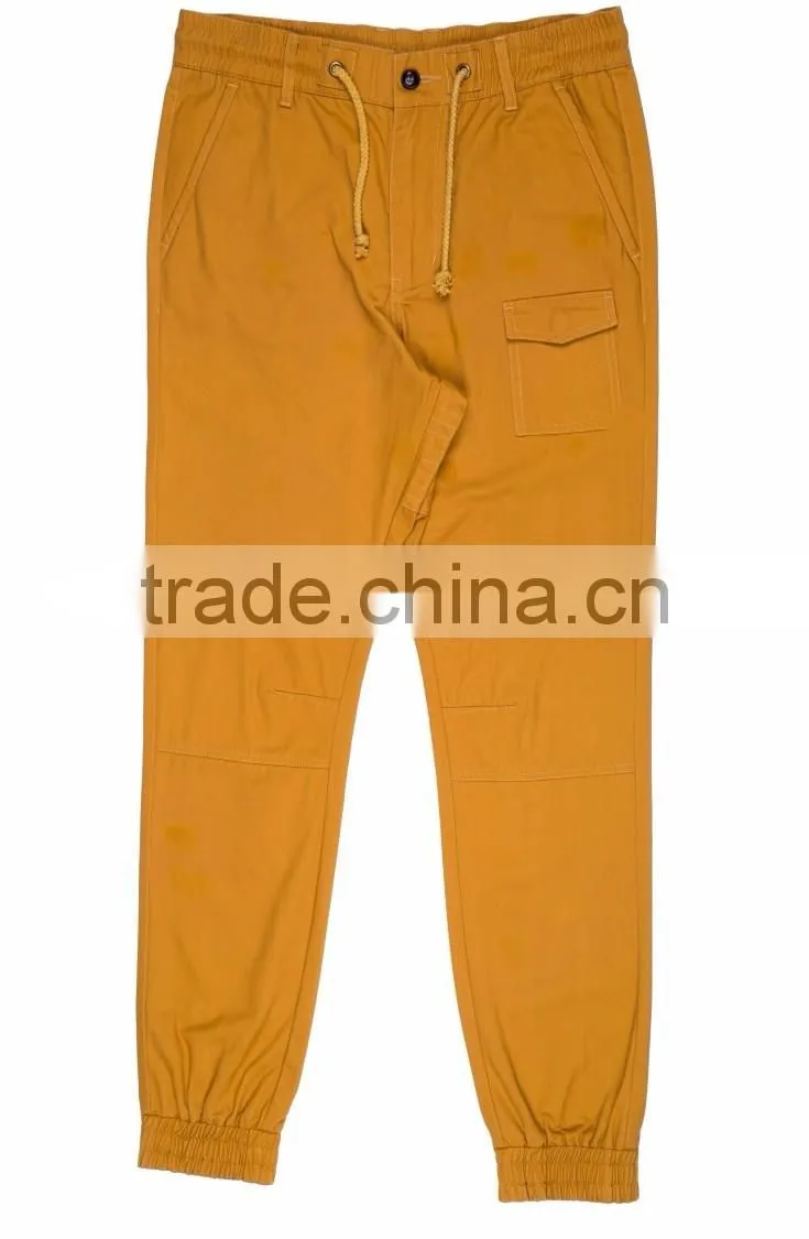 Wholesale elastic hem brand name harem mens chino pants with small side pocket