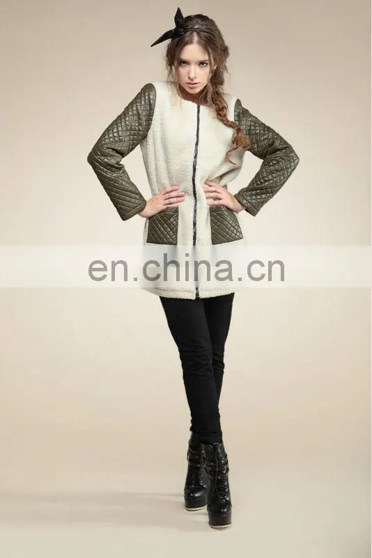 European style white lambs wool splicing ladies coat design