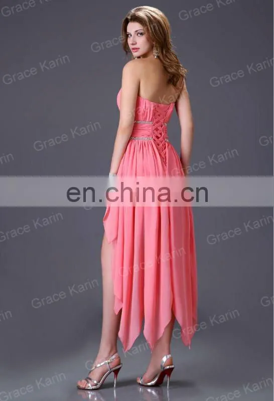 2015 Grace karin 2 Colors short front and long back Off shoulder cocktail dresses CL4094-1#