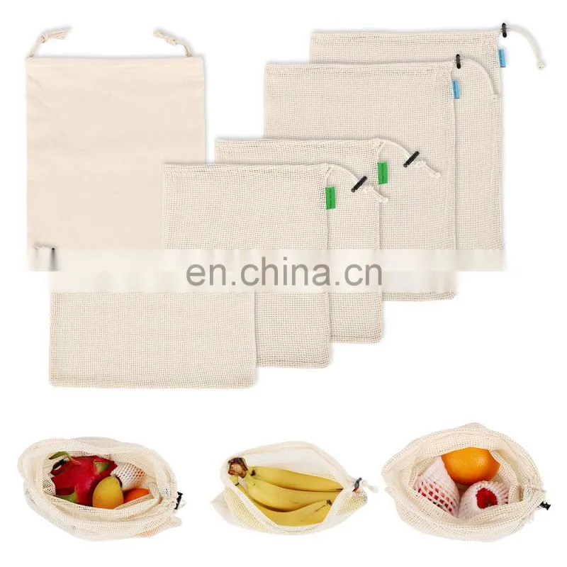 Cotton Canvas Mesh Storage Drawstring Washable Shopping Tote Bag