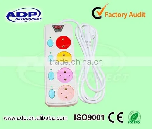 best price for European 5 way 2 pin power extension socket with switch