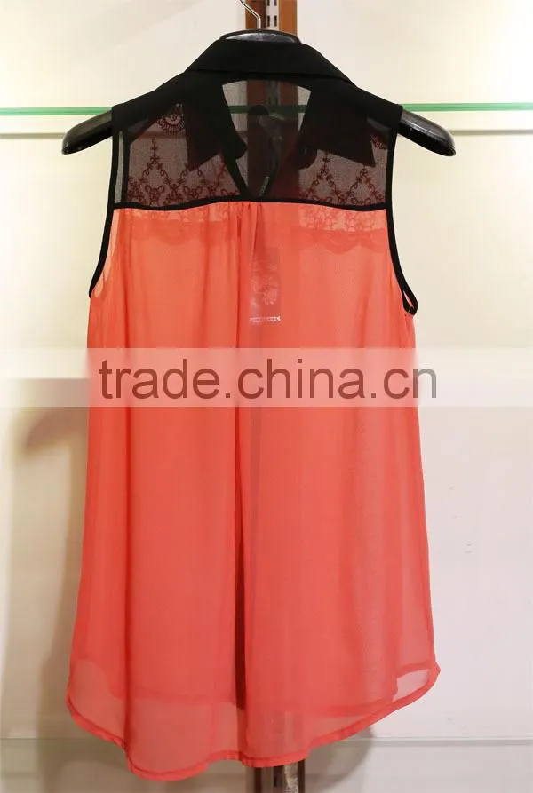 Women's sleeveless chiffon tops with little lace