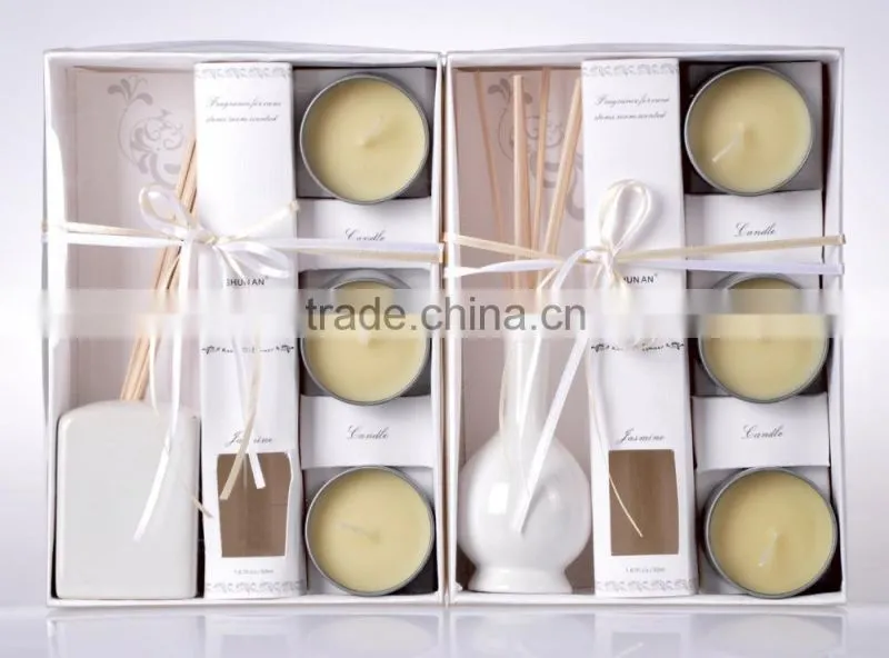 Scented Clay Rattan Stick Flower Reed Diffuser With 3 pcs Candles