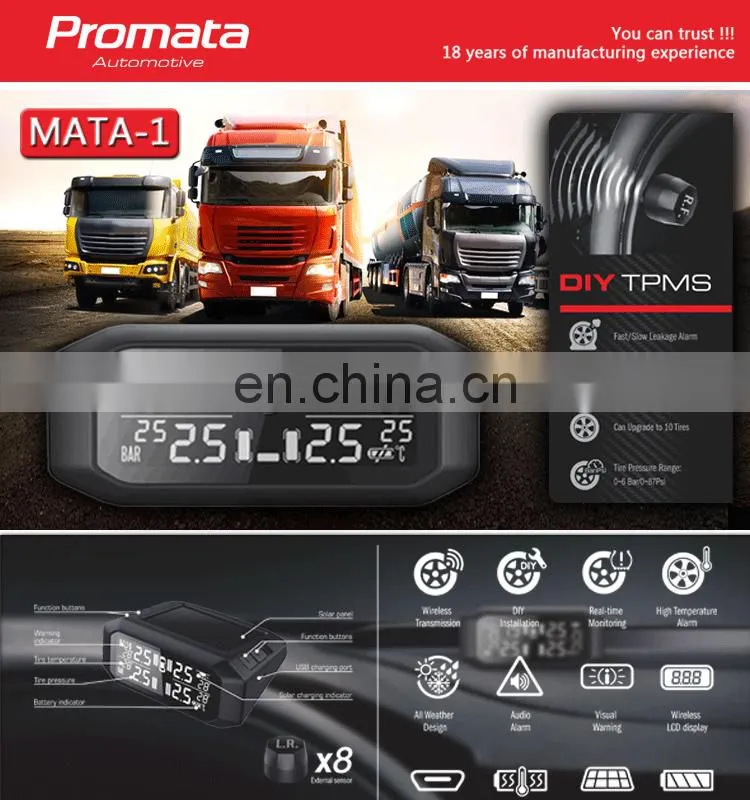 Promata Wireless solar power TPMS digital tire pressure monitoring system