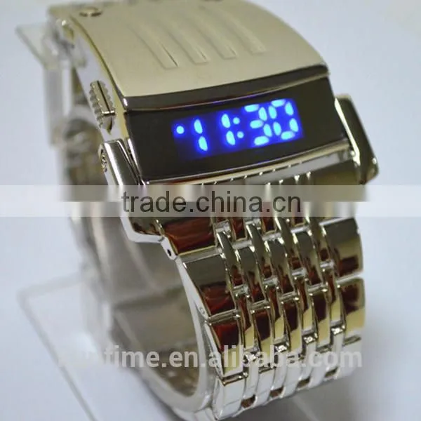 machine cat head stainless steel back metal bracelet watch lcd display