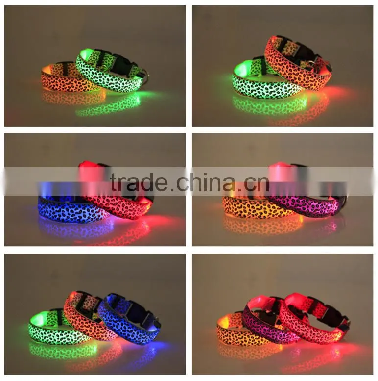 Leopard-print flat fibre LED collar light pet dog collar supports customized size