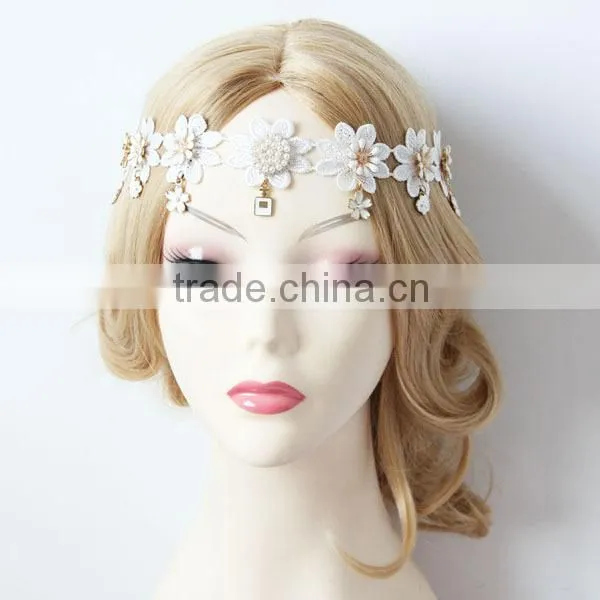Gothic Handmade Bride Princess Wide Lace Flowers Head Wrap Hairband