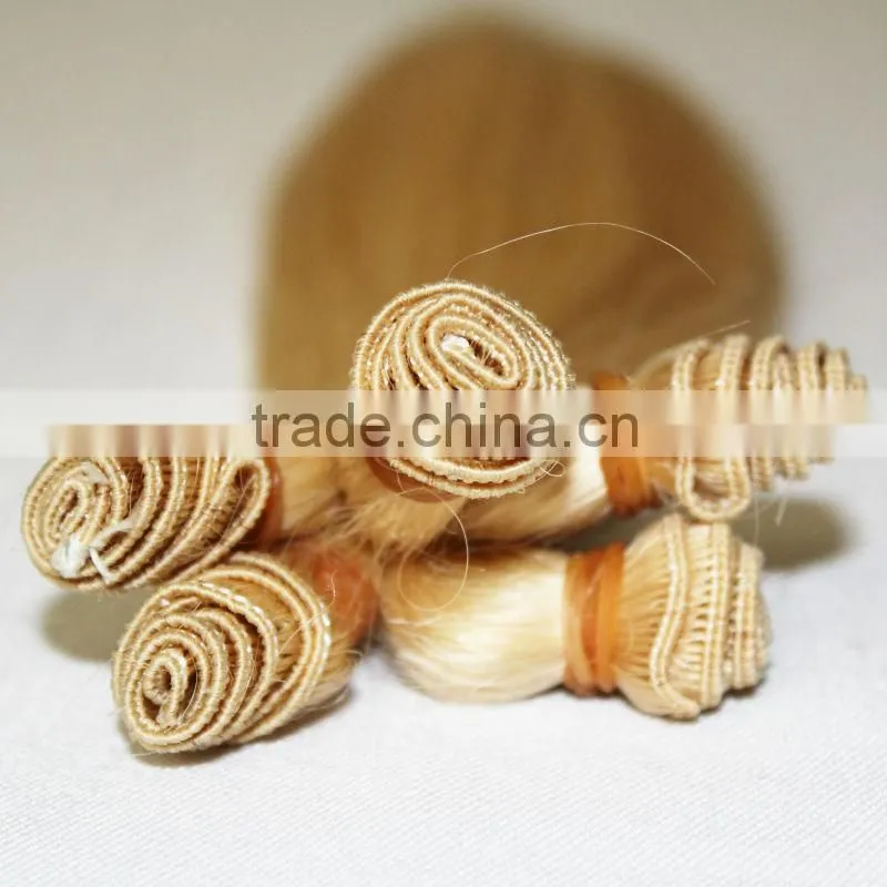 Hand tied weft hair human remy hair blonde human hair weave