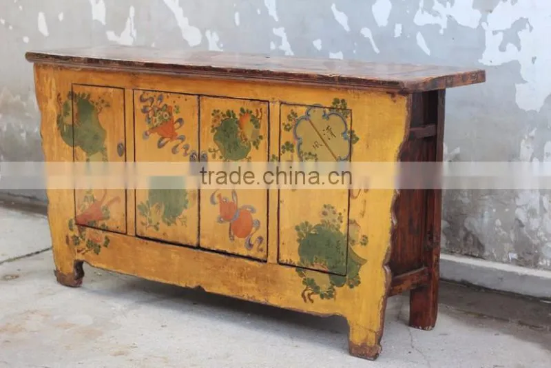 Asian Antique Vintage Hand Painted Mongolia Cabinet