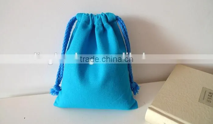 wholesale blue color canvas drawstring gift packing bag