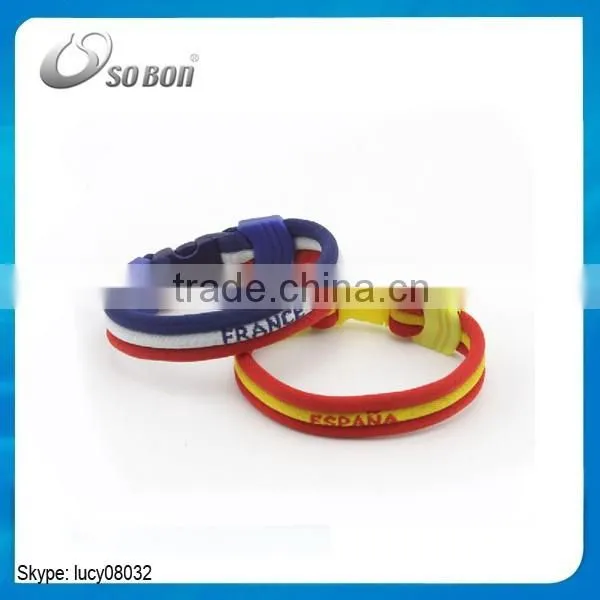 Wholesale ajustable wire country flags silicone bangle man hand bracelet