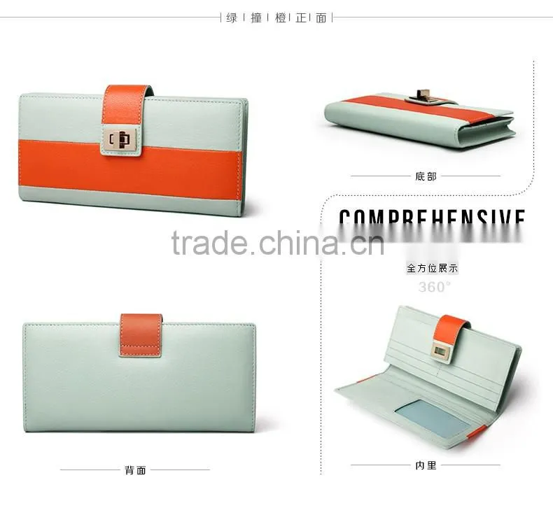 Contrast color low price ladies leather hand made women wallet / ladies purse