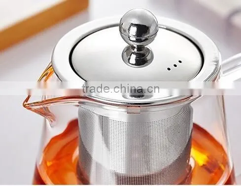 FDA certified Borosilicate glass tea pot with stainless steel Filter