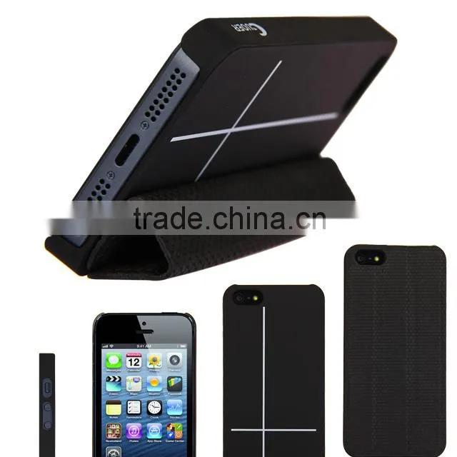 Set Screen Protector And Case For Iphone 5 , Black Hexagon Pattern Smart PU Case Cover