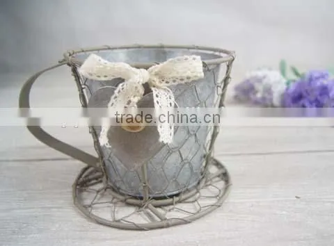 Cup and saucer Decorative metal flower pot