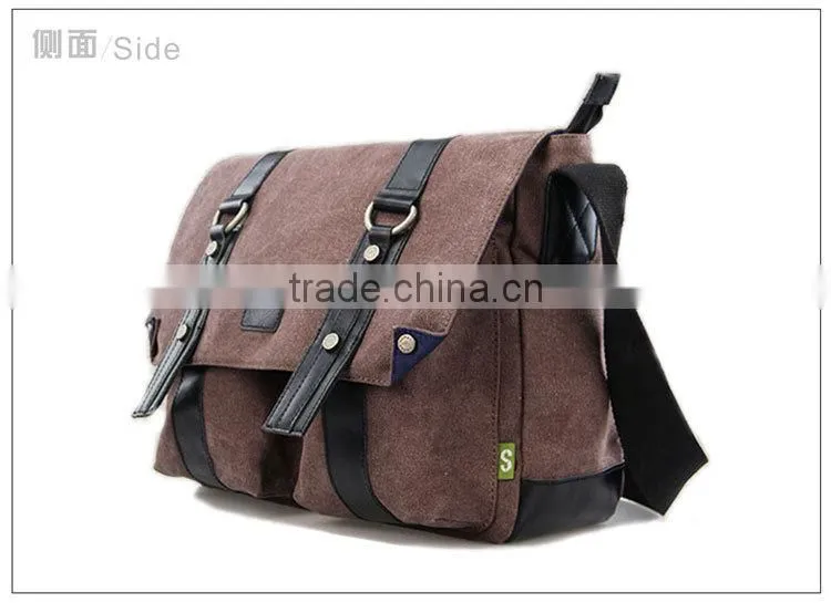 casual canvas messenger bag with leather trim,genuine leather canvas bag for men,canvas messenger bags china